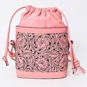 Elegant Pink Embossed Drawstring Bag